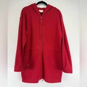 Northern Isles Hooded Oversized Cinch Waist Zip-Up Red Wool Jacket Size M